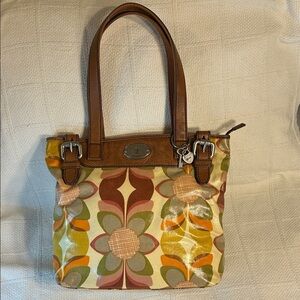 Fossil Coated Canvas Shoulder Bag with Cowhide Leather Trim